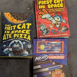First Cat in Space Ate Pizza Book Set with Nerf Launcher Guidebook